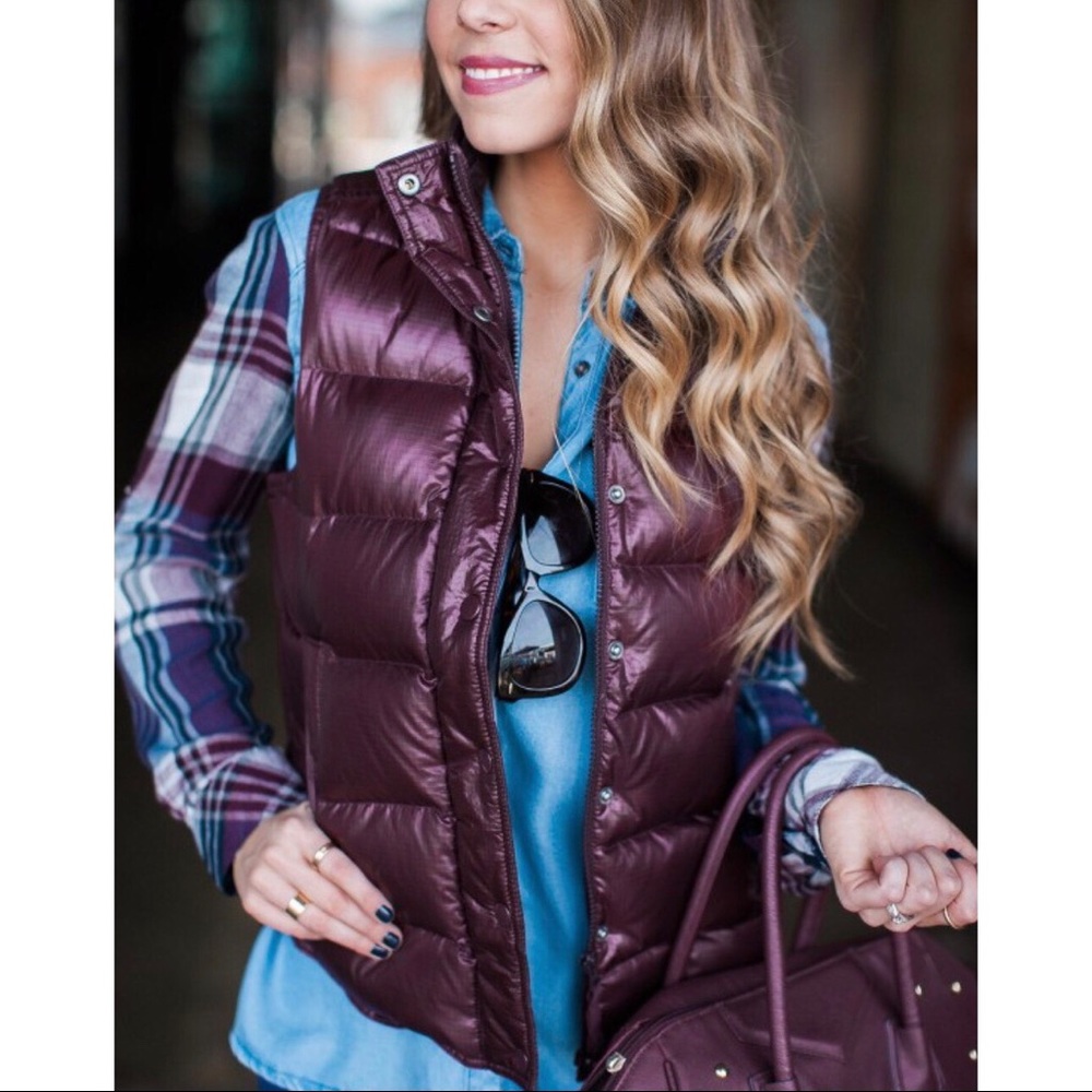 J.Crew Shiny Puffer Down Vest- Burgundy, XS